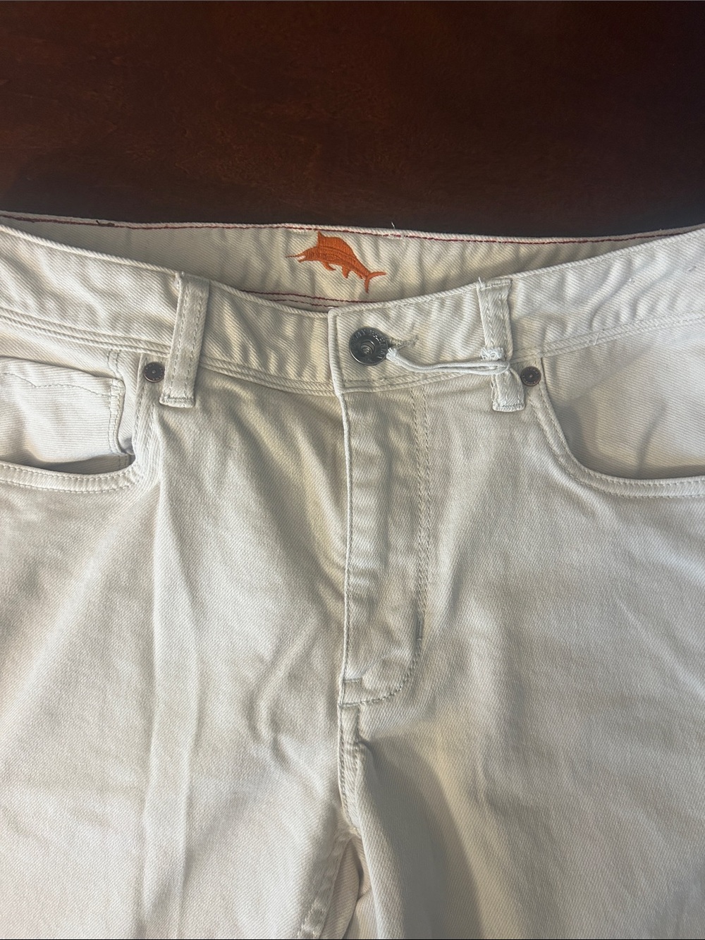 Tommy Bahama Off-White Khaki Pants with Orange Fish Logo